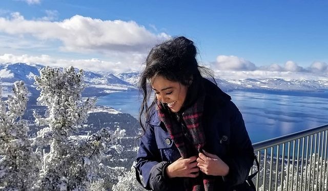 Photoshoot of Yasmine Al-Bustami taveling some where in a mountain areas.